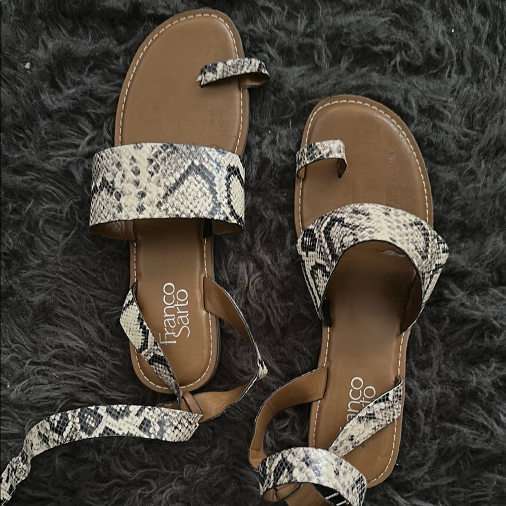 Franco Sarto Snake Pattern Sandals - Black and Cream